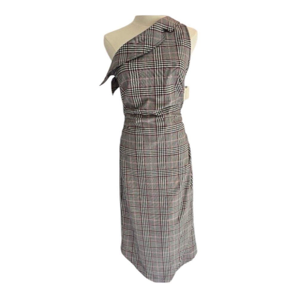 NWT Anthropologie Maeve Plaid One Shoulder Midi Dress Asymmetrical Sx 14